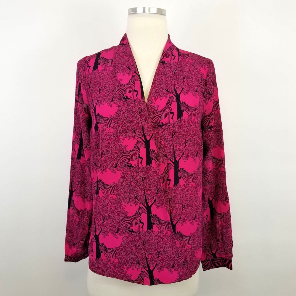 Tracy Reese Silk Zebra Print Faux Wrap Blouse